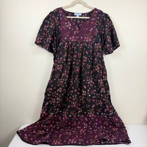 Only Necessities Womens 1X Floral Cotton Muumuu House Dress Black Pink 06-0246-6